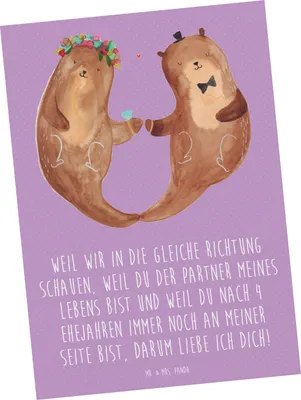 Produktbild von Mr. & Mrs. Panda bildkarte 4. Hochzeitstag Seidenhochzeit - Lavendeltraum - Geschenk, Erinnerungen, Postkarten, gemeinsamer Weg, Partner, Ansichtskarten, Ansichtskarte