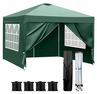 Obrázek produktu pro Skládací pavilón 3x3 metry, pop-up konstrukce, vodotěsný, s nastavitelnou výškou, ochrana proti UV záření 50+, zelený, se 4 bočními stěnami
