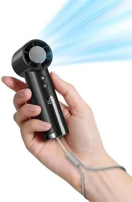 Produktbild von Handventilator, Mini Tragbarer Ventilator, USB Wiederaufladbar mit Display & Schnellladung, 5 Geschwindigkeiten, Reisen, Outdoor, Büro und Zuhause, Schwarz