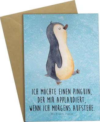 Produktbild von Mr. & Mrs. Panda Glückwunschkarte Pinguin marschieren - Eisblau - Geschenk, Unausgeschlafen, hochzeitskarten, Pinguine, Spazieren, Applaus, weihnachtskarten, Familie