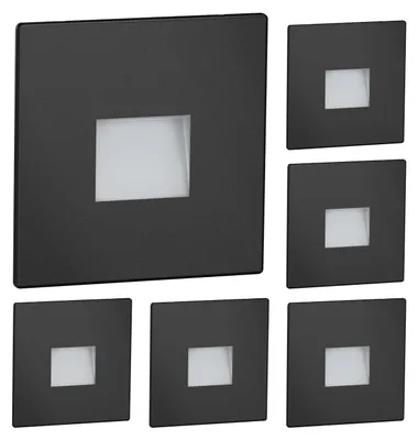 Productafbeelding van ledscom.de 6x LED-traplelamp/wandlamp voor binnen en buiten, inbouwspot, vierkant, zwart, 85 x 85mm, warm wit