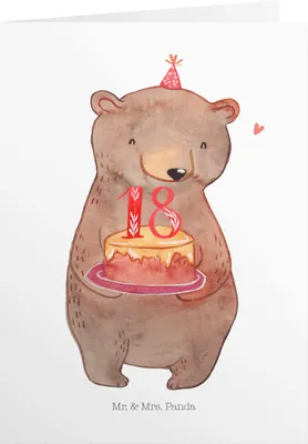 Produktbild von Mr. & Mrs. Panda Geburtstagskarte Bär Torte 18. Geburtstag - Weiß - Geschenk, Hochzeitskarte, Klappkarte, Grusskarte, Feiern, Geburtstagsfeier, Einladungskarte, Party