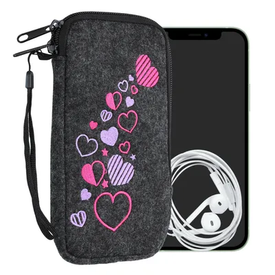 Produktbild von kwmobile Handytasche für Smartphones XL - 6,7/6,8" - Handy Filztasche - Herzen Mix Rosa Violett Dunkelgrau - 17,2 x 8,4 cm Innenmaße