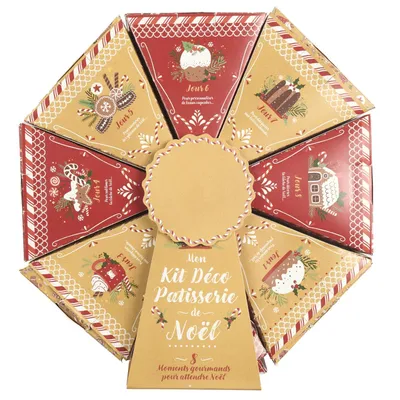Adventskalender-Box Patisserie 28×30×7 cm mit Backzubehör – kreatives Weihnachtsgeschenk.