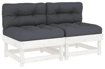 Imagen del producto de vidaXL Sofás modulares con cojines, 2 unidades, color blanco, madera maciza de pino