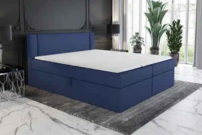 Produktbild von Boxspringbett ARO 160x200 mit 2 Bettkästen, Bonell-Matratze und Topper Farbe: Blau.