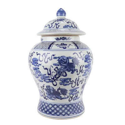 Produktbild von Fine Asianliving Chinesische Deckelvase Blau Weiß Porzellan Handbemalt Qilun D40xH64cm Dekorative Vase Blumenvase Orientalische Keramik Vase Dekoration Vase Moderne Tischdekoration Vase