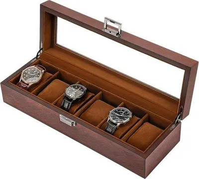 Produktbild von Famanu Holz-Uhrenbox mit 6 Fächern und Glasdeckel - Uhrenkissen - Herren - Organizer - Espresso