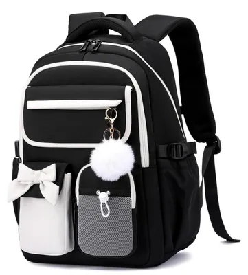 Image de Sac à dos pour filles adolescentes, imperméable, 28 litres, noir et blanc