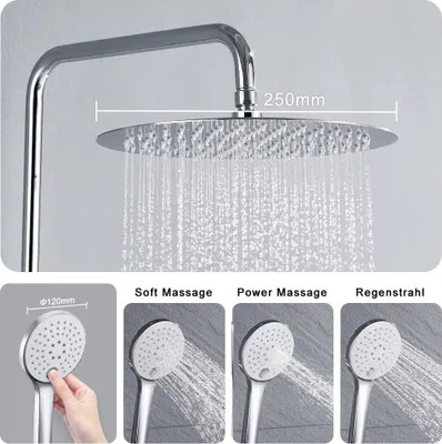 Produktbild von JOHO Edelstahl Duschset Regendusche Wassersparend mit Kopfbrause D25cm Chrom