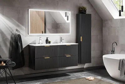 Immagine prodotto di Set Da Bagno 120 Cm Nero Opaco Con Lavabo E Colonna
