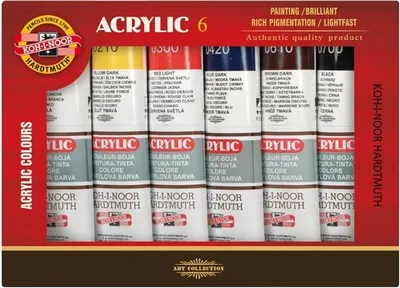 Zdjęcie produktu dla Koh-i-noor 1627/6 - zestaw farb akrylowych 6 × 40 ml