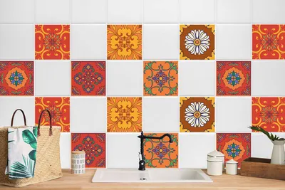Produktbild von 24 Stück Laminierter Fliesen-Aufkleber Bodenfliesen für Küchen Bad Marokkanisches Mosaik 20 x 20 cm
