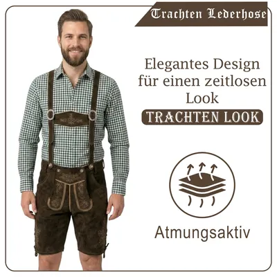 Produktbild von kurze Trachtenlederhose Toni Lederhosen mit Hosenträger, Größe:50/M, Farbe:Dunkelbraun