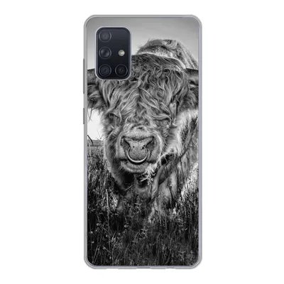 Produktbild von MuchoWow® Handyhülle Schutzhülle Hülle für Samsung Galaxy A51 Schottischer Highlander - Schwarz und Weiß Silikon Softcase Handy Hülle - Schutzabdeckung