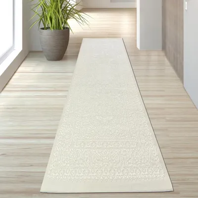 Obrázek produktu pro Elegantní recyklovaný koberec vzhled Nadčasový design Snadná údržba s ornamentálním vzorem v krémové barvě Velikost - 80 x 300 cm