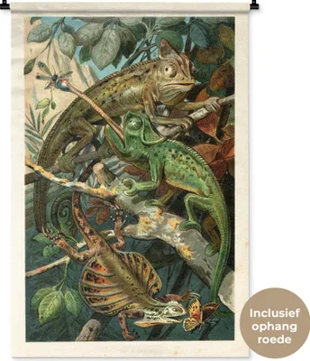 Produktbild von MuchoWow® Wandteppich Wandbehang Vintage - Reptilien - Pflanzen 90x135 cm Tapisserie Dekoration Wandtuch - Baumwolle - Wandskulptur