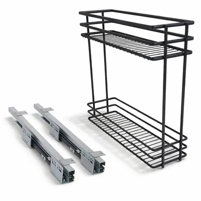 Obrázok produktu pre Prémiová kuchynská výsuvná skrinka 200 mm – výsuvná skrinka do spodnej skrinky s tlmeným dovieraním a 2 policami, montáž na ľavú stranu, antracitová