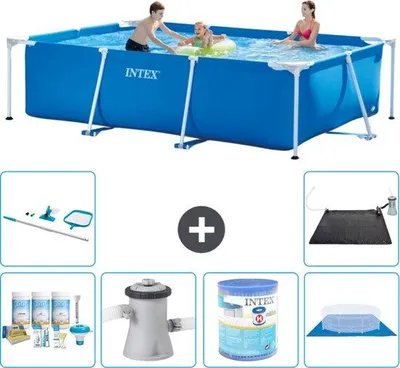 Produktbild von Rechteckiges Schwimmbecken - 300 x 200 x 75 cm - Blau - Beim Kauf enthalten: Wartungspaket - Schwimmbeckenpumpe - Filter - Bodenabdeckung - Reinigungssatz - Solar Mat