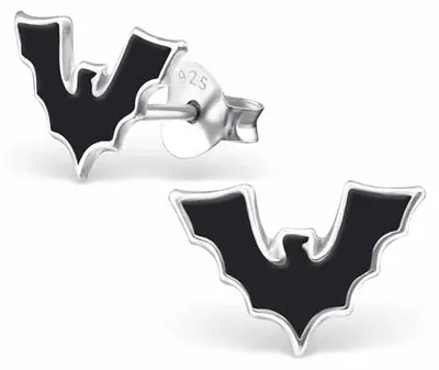 Produktbild von Halloween Ohrringe Silber für Kinder: Kürbis, Fledermaus, Spinnennetz Fledermaus Ohrstecker