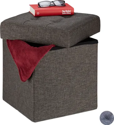 Produktbild von Relaxdays Sitzhocker mit Stauraum, faltbar, weich gepolstert, gesteppt, Stoff, Sitzwürfel, HxBxT: 41 x 38 x 38 cm, braun