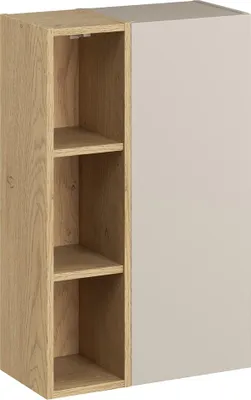 Produktbild von Badezimmer Hängeschrank mit 50 cm Breite in kaschmir und Eiche, 1 Tür & 3 Fächer - DURANGO-56
