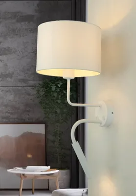 Produktbild von Wandleuchte Weiß E27 Stoff Metall Modern Wandlampe Schlafzimmer