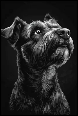 Image de Affiche 61 x 91,5 cm Portrait d'animaux pour le salon | Terrier | Noir et blanc