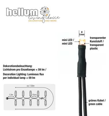 Produktbild von LED Mini Lichterkette 50er, 7,35m grün Kabel, Innenbeleuchtung, Weihnachtsdeko