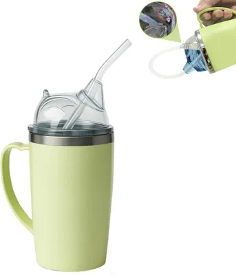 Produktbild von 350ml Schnabelbecher, Pflegebecher gegen Verschlucken – Trinkhilfe mit Strohhalm für Bett & Pflegealltag
