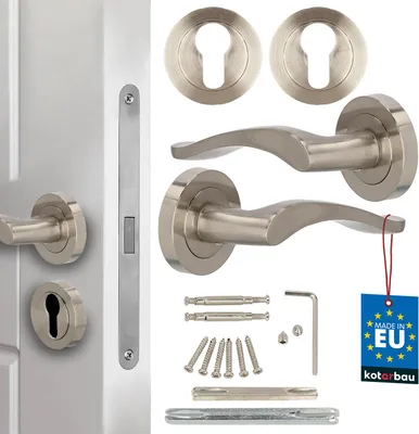Productafbeelding van KOTARBAU® ZnAl deurklink + profielcilinderrozet 12 cm gesatineerd kort gedeeld schild deurgrepen binnendeuren binnendeurgreep deurgarnituur kamerdeur binnendeur deurslot deurbeslag