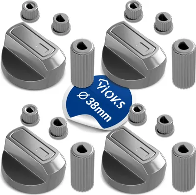 Produktbild von Knebel Set 4 Stück mit Adaptern Drehknopfset 38mmØ universell für Ofen Herd