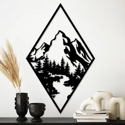 Image de Wallity, Montain 1, Accessoire mural décoratif en métal, noir, 100 % METAL, 79 x 49 cm