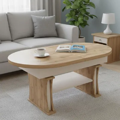 Produktbild von Design Couchtisch DA-130 oval ausziehbar höhenverstellbar mit Ablage