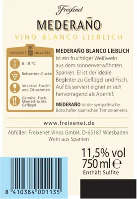 Immagine prodotto di Freixenet Mederano Blanco lieblich 0,75l