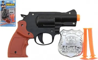 Obrázek produktu pro Pistole policejní 15cm plast s odznakem + přísavky 2ks