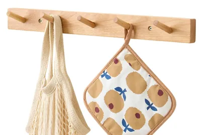 Productafbeelding van Wandkapstok met 5 haken - Hout - Natuurlijk
