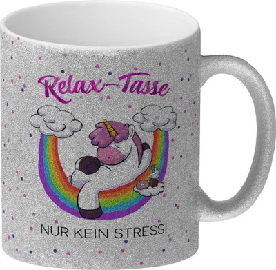 Produktbild von Relax-Tasse Einhorn mit Regenbogen Glitzer-Kaffeebecher