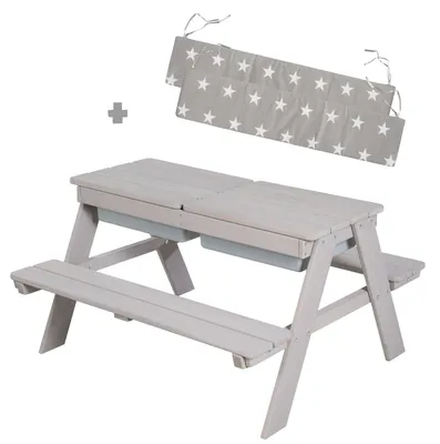 Produktbild von roba Kindersitzgarnitur mit Spielwannen & Sitzkissen, wetterfeste Massivholz-Garnitur & Matschtisch