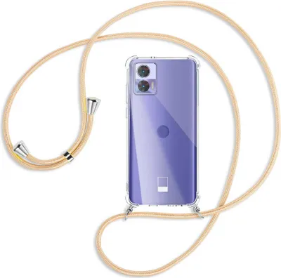 Produktbild von Handykette Backcover-Schutzhülle mit Band (Metall silberfarben) für Motorola Edge 30 Neo (Edge 30 Lite) - Goldkordel