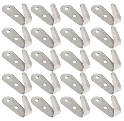 20 Edelstahl-Kleiderhaken, Wandhalterung, 53x21 mm, 1,5 mm dick