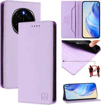 Obrázek produktu pro Kožené pouzdro pro Honor Magic7 Pro, flipové pouzdro s přihrádkami na karty, peněženkou a stojánkem Fialový