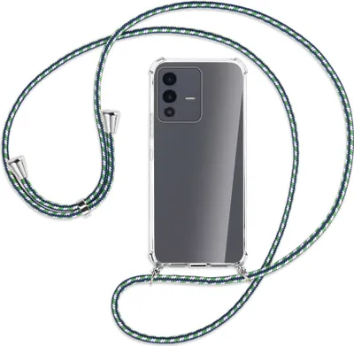 Produktbild von Handykette Backcover-Schutzhülle mit Band (Metall silberfarben) für vivo V23 5G (V2130) / S12 (V2162A) - grün/blau/weiß