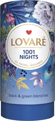 Produktbild von Mischung aus schwarzem und grünem Tee mit Früchten und Blütenblättern Lovare 1001 Night 80 g