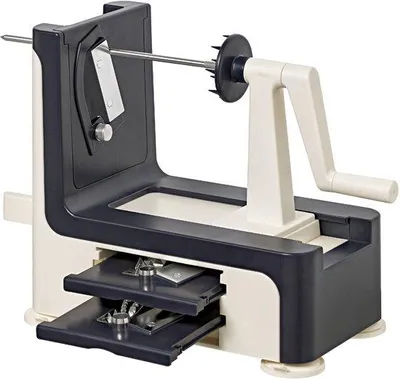 Productafbeelding van Ibenzoa® Spiralsnijder voor groenten en fruit – 3 roestvrijstalen messen (2 mm, 4 mm, verstelbaar tot 5 mm) voor groentespaghetti, spiralen en gekrulde frietjes