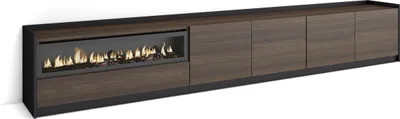 Produktbild von TV-Schrank, Lowboard, 310x37x50cm, Für TV-Geräte bis zu 80", Elektrokamin., Dunkler Eiche und Schwarz