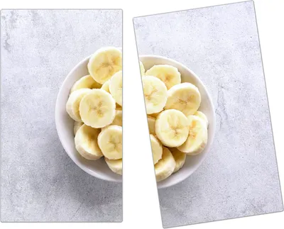 Produktbild von Spritzschutz Herdabdeckplatte Schneidebrett aus Glas Bananen in Schüssel 2-Teilig (60x52cm)