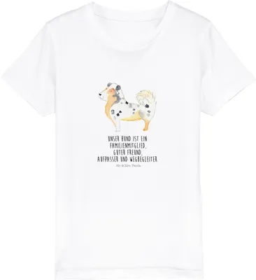 Produktbild von Mr. & Mrs. Panda Kleinkinder T-Shirt Hund Australien Shepherd 9-11 Jahre (134/146) - Weiß - Geschenk, Familie, Kindershirt, Sprüche, Teenager, Kinder Bio, Spruch