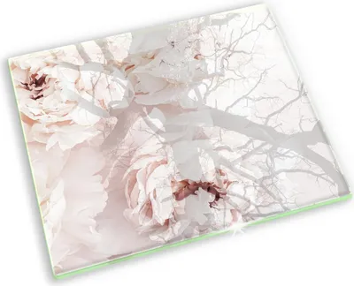 Produktbild von Glasplatte für Grabkerzen Gummifüße Glas Motiv - 60x52 cm - Pastellfarbene Pfingstrosen
