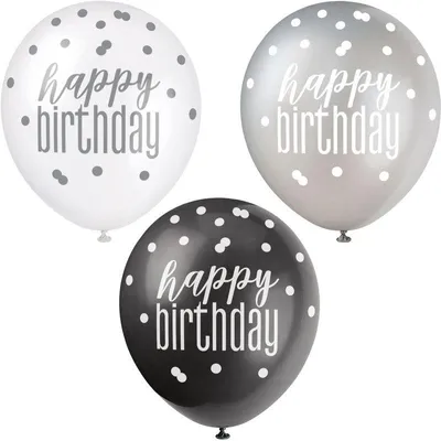 Produktbild von 6 Luftballons schwarz & silber Happy Birthday